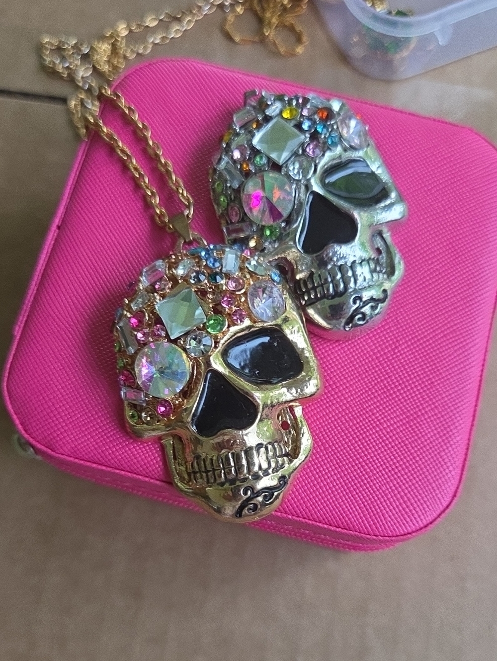 SALE Perfect For Halloween! Set Of Two ,large,crystal,skull Necklaces!